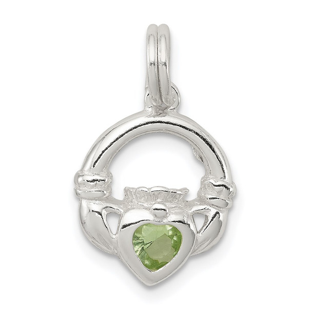 Sterling Silver Claddagh with Green CZ Charm