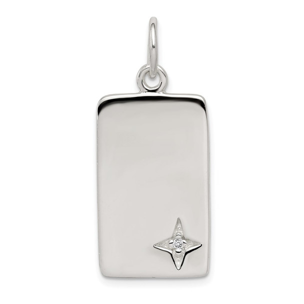 Sterling Silver CZ Polished Rectangle Charm