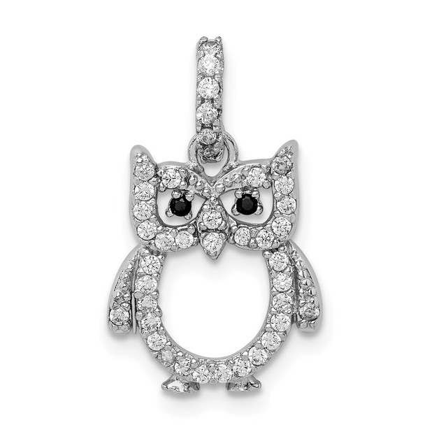 Sterling Silver Rhodium-plated CZ Owl Pendant QC9637