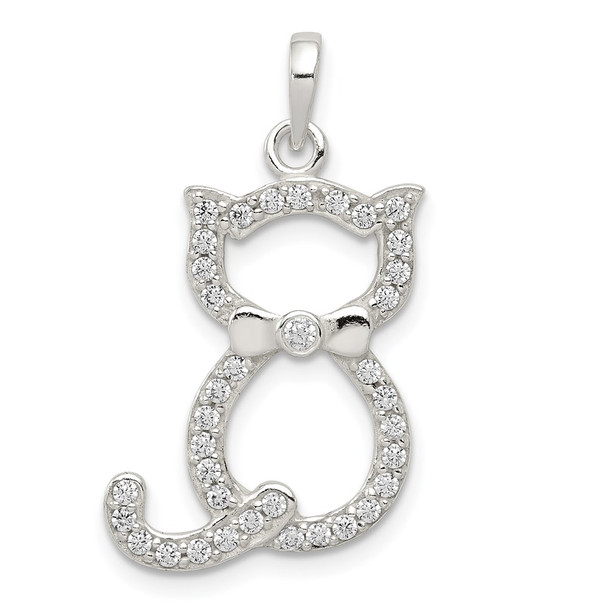Sterling Silver Polished CZ Cat Pendant