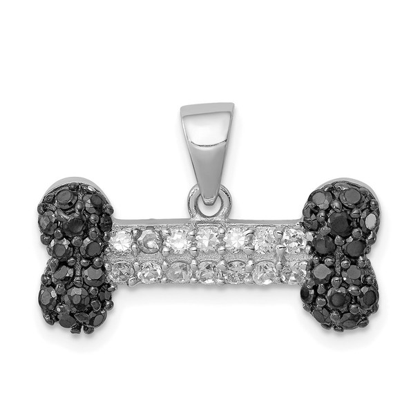 Sterling Silver Black and Clear CZ Dog Bone Pendant