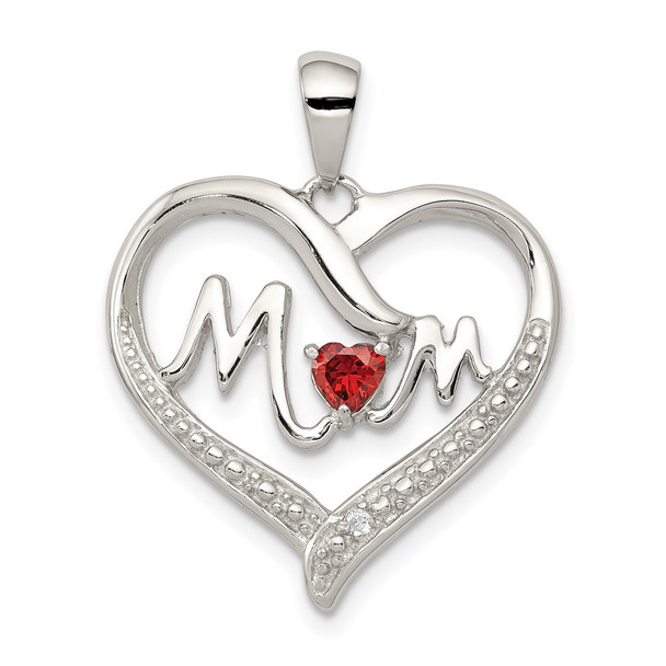 Sterling Silver CZ Mom Heart Pendant