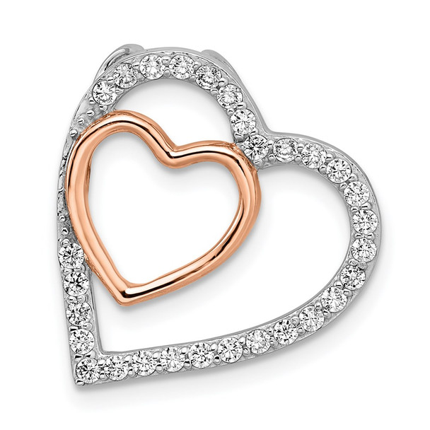 Rhodium-Plated Sterling Silver and Pink w/CZ Heart Slide Pendant