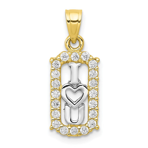 10k Yellow Gold With Rhodium-Plating CZ I Love You Pendant