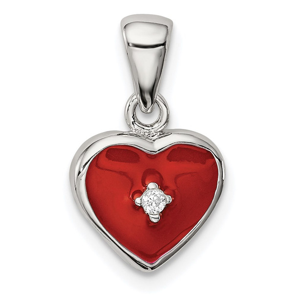 Sterling Silver CZ Red Enamel Heart Pendant