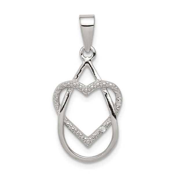 Sterling Silver Polished CZ Heart Pendant