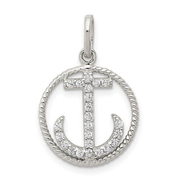 Sterling Silver Polished CZ Anchor Pendant QC8997