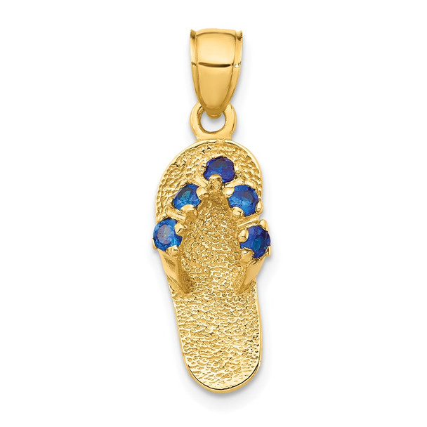 14k Yellow Gold September/CZ Simulated Birthstone Flip Flop Pendant