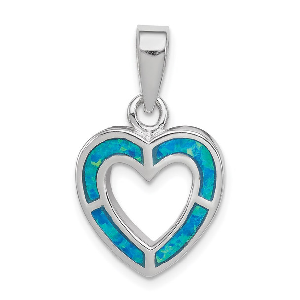 Sterling Silver Blue Inlay Lab-Created Opal Heart Pendant QP2744