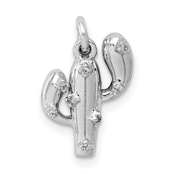 14k White Gold .03ctw Diamond Cactus Charm