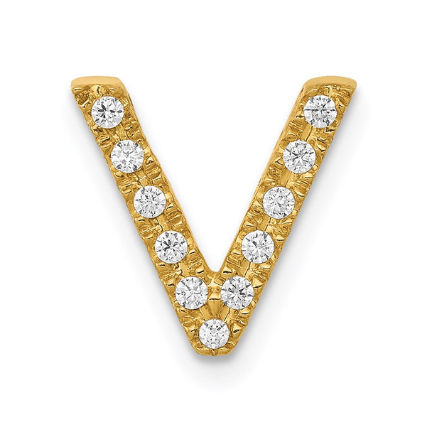 14k Yellow Gold Diamond Initial V Charm