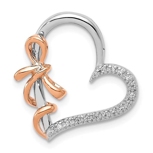 14k White and Rose Gold Diamond Polished Heart w/ Bow Slide Pendant