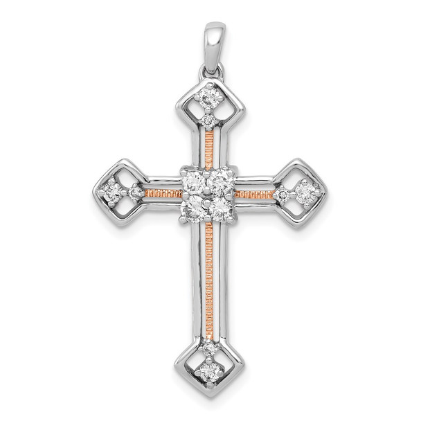 14k White and Rose Gold Lab Grown Diamond SI1/SI2, G H I, Cross Pendant