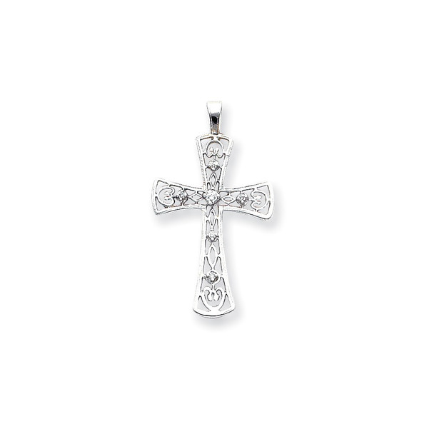 14k White Gold A Diamond cross pendant XP984A