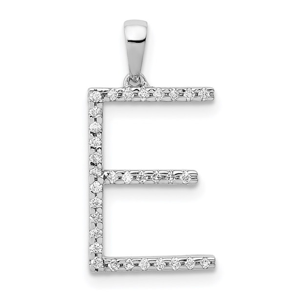 14k White Gold Diamond Initial E Pendant