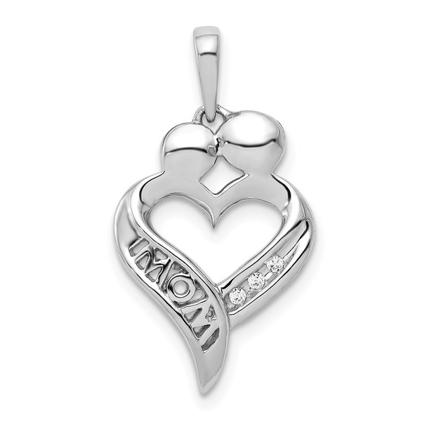 14k White Gold Diamond Mom Heart Pendant