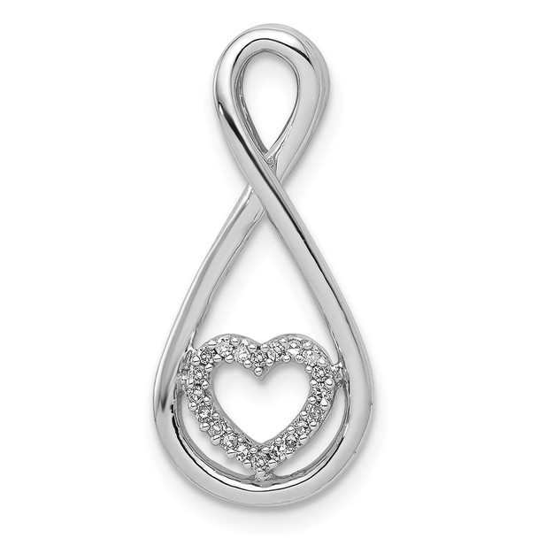 Rhodium-Plated Sterling Silver Diamond Heart In Teardrop Pendant