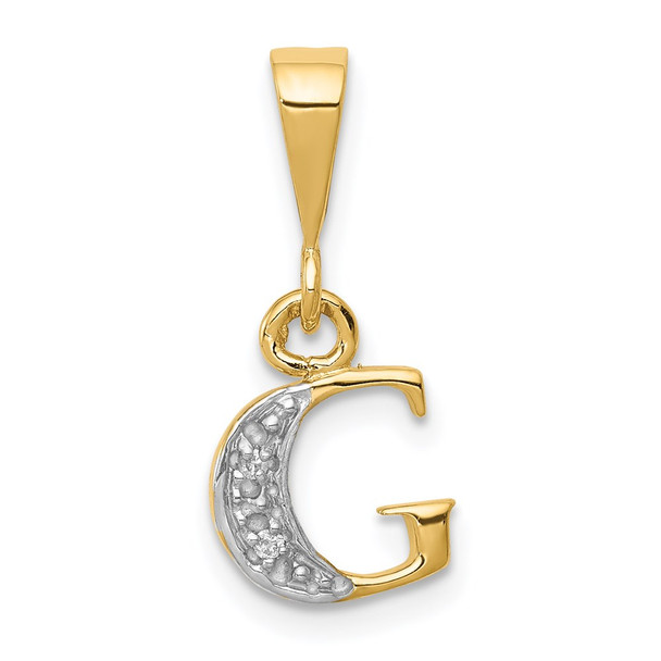 14k Yellow Gold and Rhodium Polished .01ctw Diamond Initial G Pendant