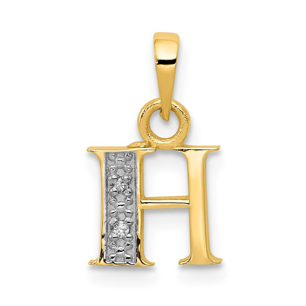 14k Yellow Gold and Rhodium Polished .01ctw Diamond Initial H Pendant