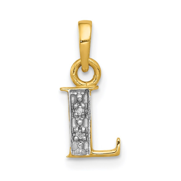 14k Yellow Gold and Rhodium Polished .01ctw Diamond Initial L Pendant