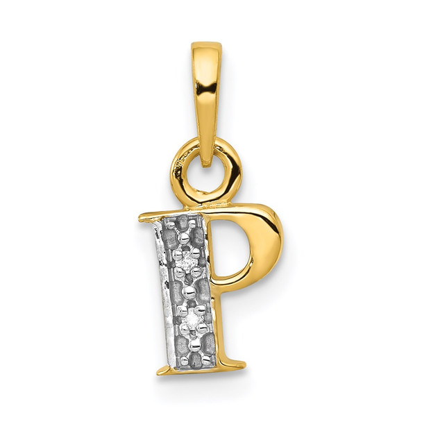 14k Yellow Gold and Rhodium Polished .01ctw Diamond Initial P Pendant