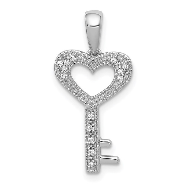 14k White Gold 1/20ctw Diamond Heart Key Pendant