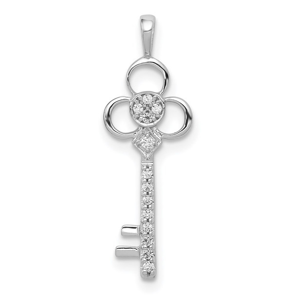 14k White Gold Diamond Club Key Pendant