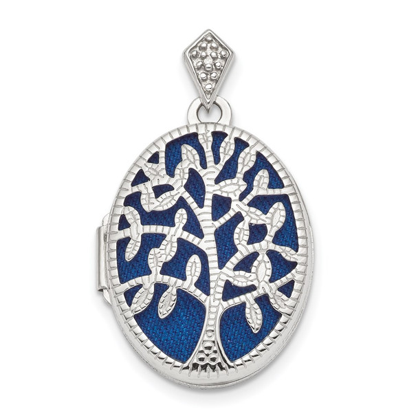 Sterling Silver Rhodium-Plated Polished and Textured Diamond Tree Locket Pendant