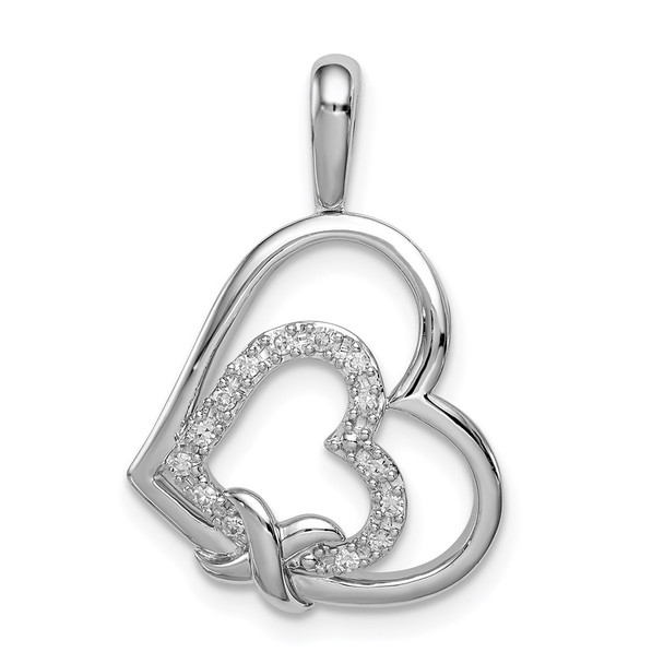 Rhodium-Plated Sterling Silver Diamond Hearts Pendant