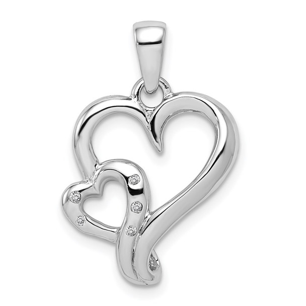 Rhodium-Plated Sterling Silver Diamond Polished Double Heart Pendant