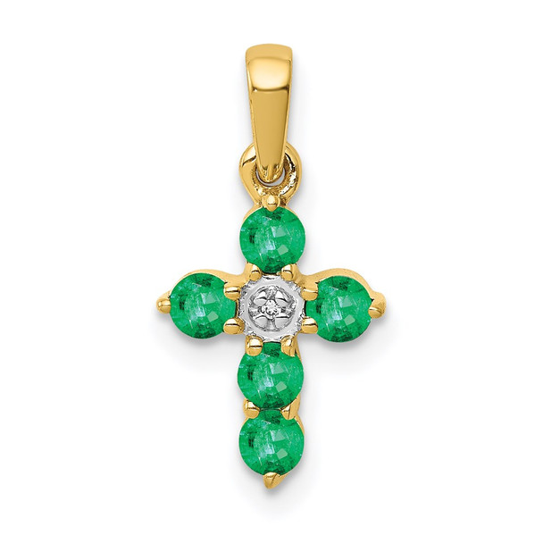 14k Yellow Gold Emerald And Diamond Cross Pendant