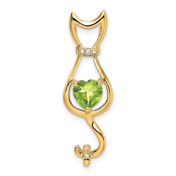 14k Yellow Gold Peridot And Diamond Cat Pendant