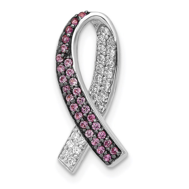 14k White Gold Diamond and Pink Sapphire Awareness Slide Pendant Pendant