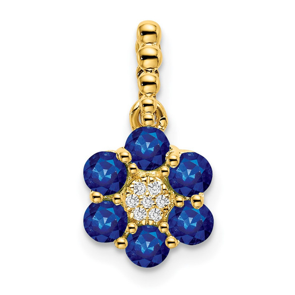 14k Yellow Gold Sapphire And Diamond Floral Pendant