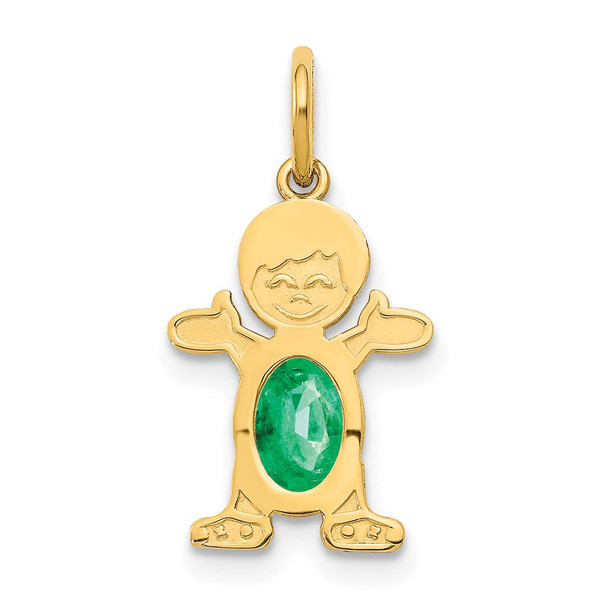 14k Yellow Gold Boy 6x4 Oval Genuine Emerald-May Pendant