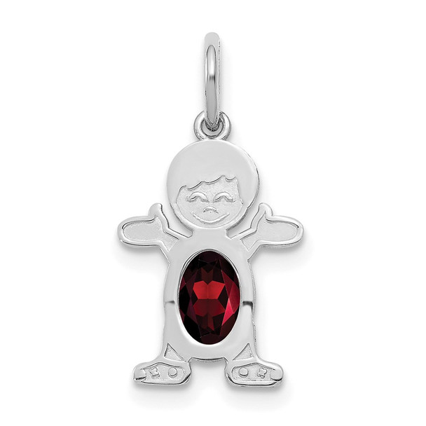 14K White Gold Boy 6x4 Oval Genuine Garnet-January Pendant