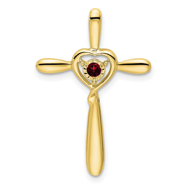 10k Yellow Gold Garnet Cross w/Heart Slide Pendant