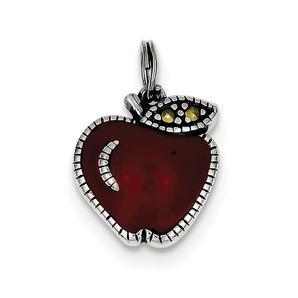 Sterling Silver Enameled Red Apple Charm