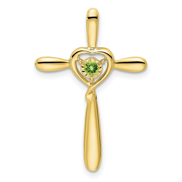 10k Yellow Gold Peridot Cross w/Heart Slide Pendant