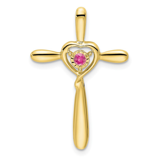 10k Yellow Gold Pink Tourmaline Cross w/Heart Slide Pendant