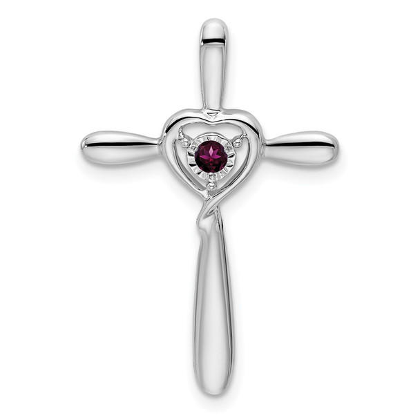 10k White Gold Rhodolite Garnet Cross w/Heart Slide Pendant