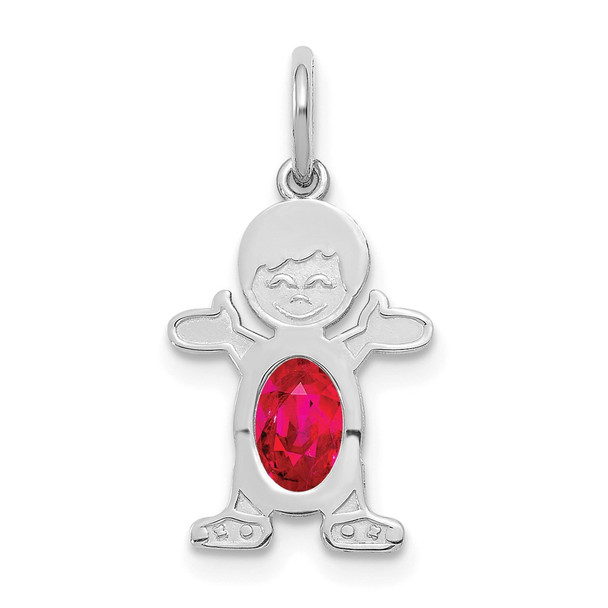 14K White Gold Boy 6x4 Oval Genuine Ruby-July Pendant