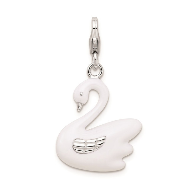 Sterling Silver 3-D Enameled Swan w/Lobster Clasp Charm