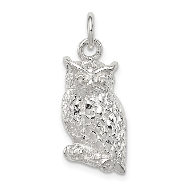 Sterling Silver Polished and Textured Perched Owl Charm