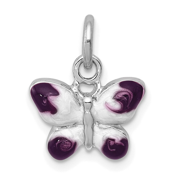 Sterling Silver Rhodium-plated Enameled Purple Butterfly Charm