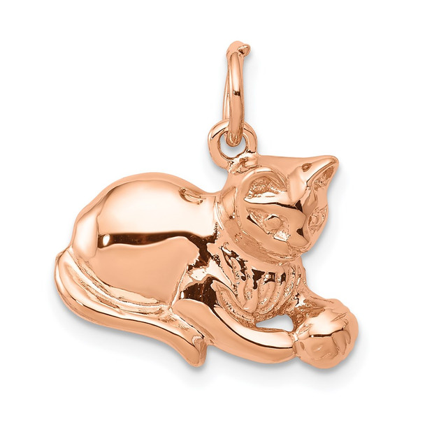 14K Rose Gold Solid Polished Open-Backed Cat Charm