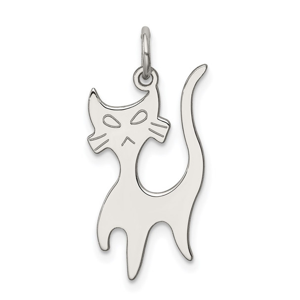 Sterling Silver Rhodium-plated Cat Charm QC4113
