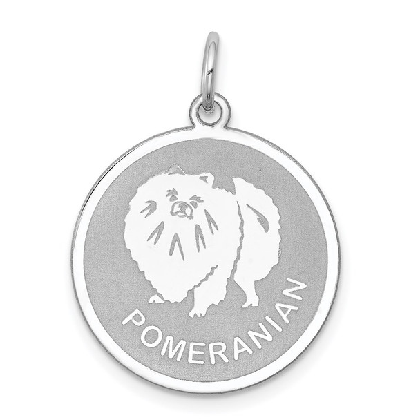 Sterling Silver Rhodium-plated Pomeranian Disc Charm