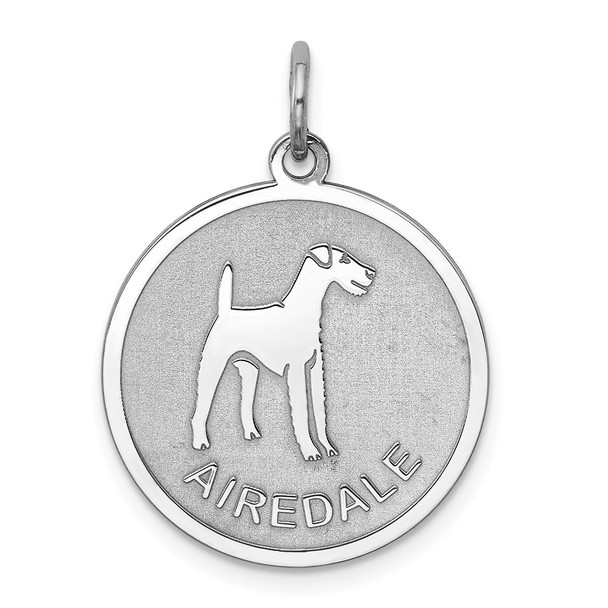 Sterling Silver Rhodium-plated Airedale Disc Charm