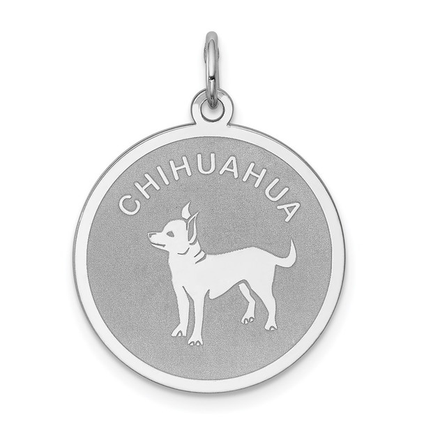 Sterling Silver Rhodium-plated Chihuahua Disc Charm